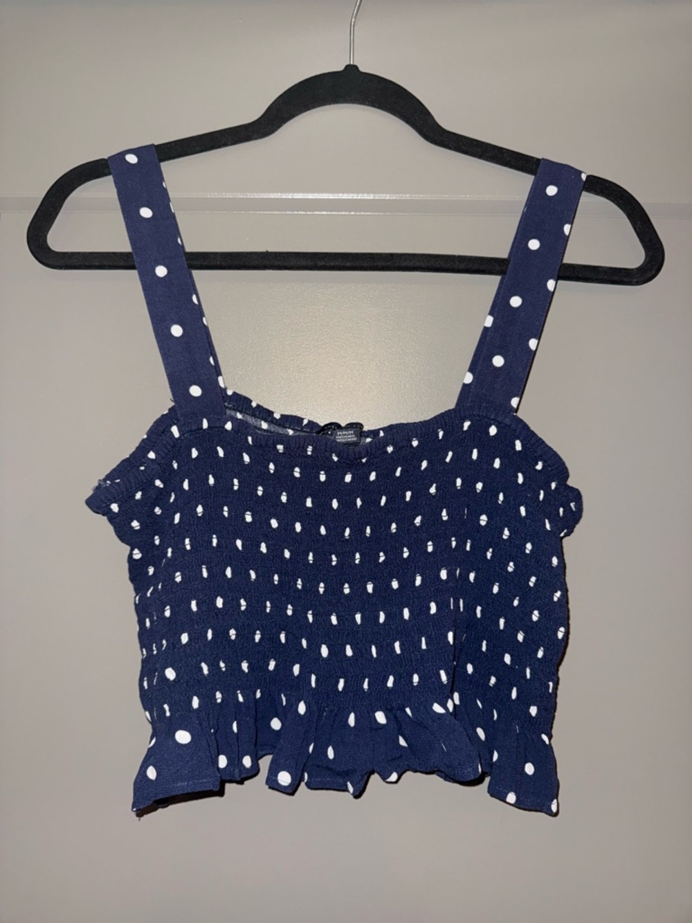 American Eagle Navy Polka Dot Smocked Tank